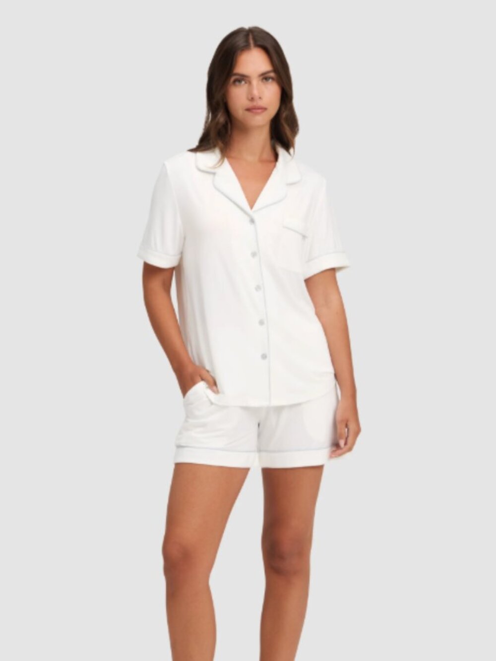 Cozy Earth Women's Bamboo Stretch-Knit Short Sleeve Pajama Set Ivory XL